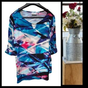 Avenue Tunic Top Blue Abstract Watercolor Longline Stretchy Plus Size 22/24●